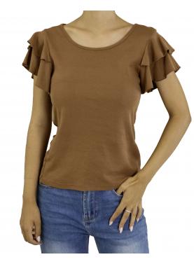 T shirt con volant tinta unita